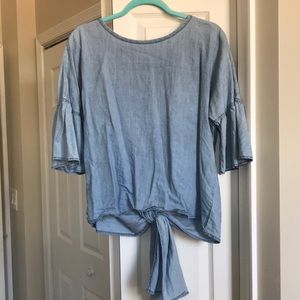 Light denim bell sleeve blouse